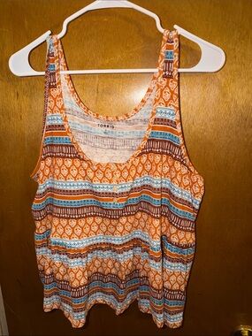 torrid Orange Aztec Stripe Cropped Baby Doll Tank Top